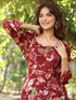 Maroon Rayon Floral Printed A-line Dress